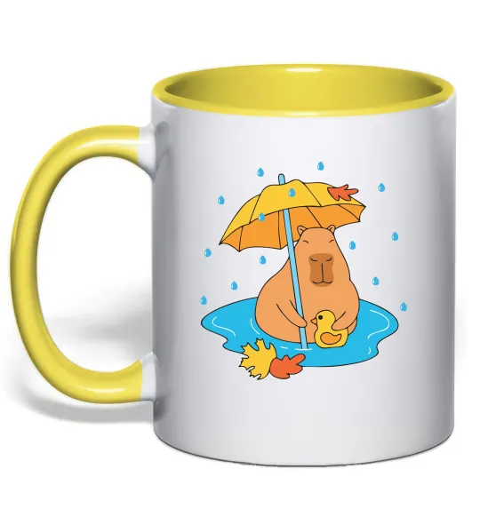 Чашка з кольоровою ручкою Осіння капібара Лимонний фото