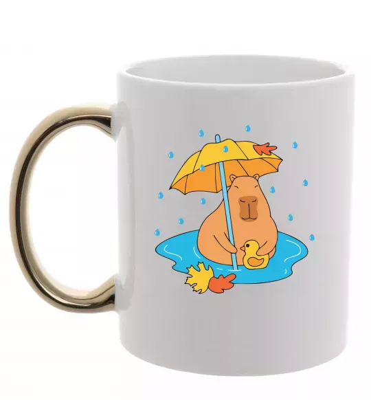 Чашка с цветной ручкой Осіння капібара Золото фото