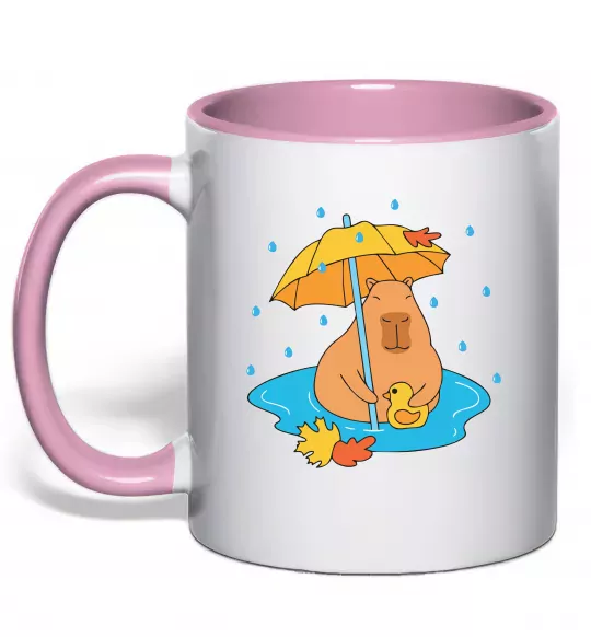 Чашка с цветной ручкой Осіння капібара Нежно розовый фото