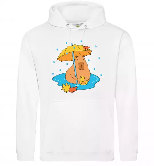 Мужская толстовка (худи) Осіння капібара Белый фото