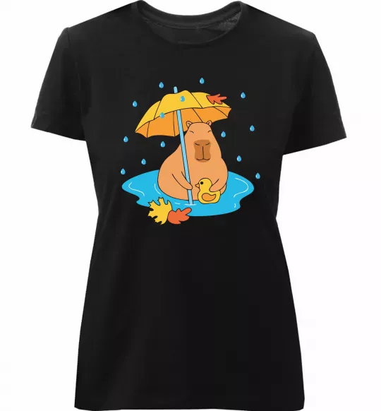 Женская премиум футболка Осіння капібара Черный фото