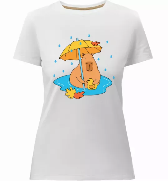 Женская премиум футболка Осіння капібара Белый фото