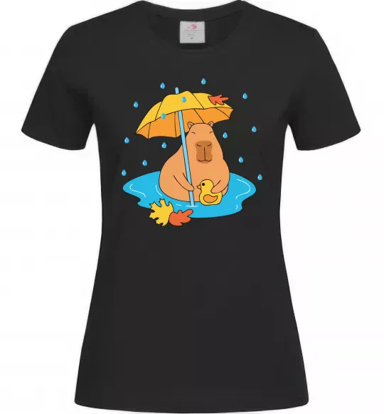 Женская футболка Осіння капібара Черный фото