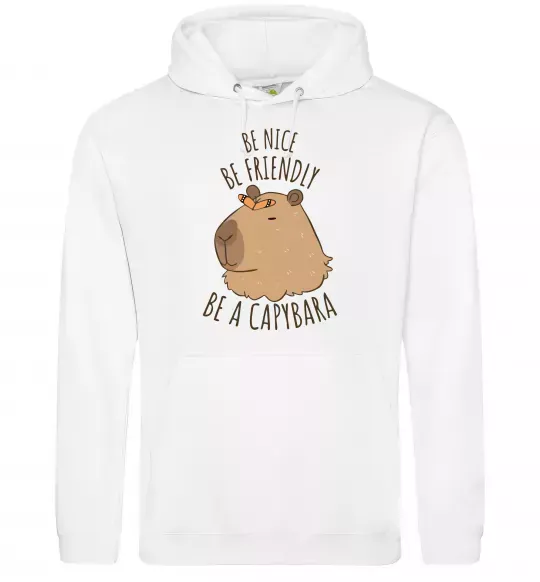 Женская толстовка (худи) Be nice Be friendly Be a Capybara Белый фото