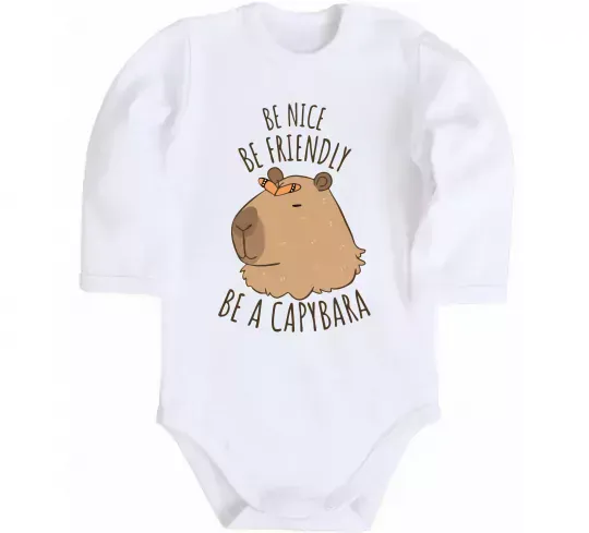 Детский боди Be nice Be friendly Be a Capybara Белый фото