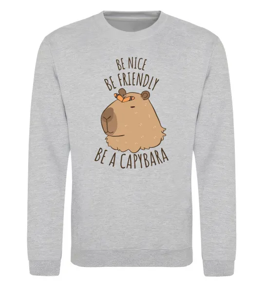 Свитшот Be nice Be friendly Be a Capybara Серый меланж фото