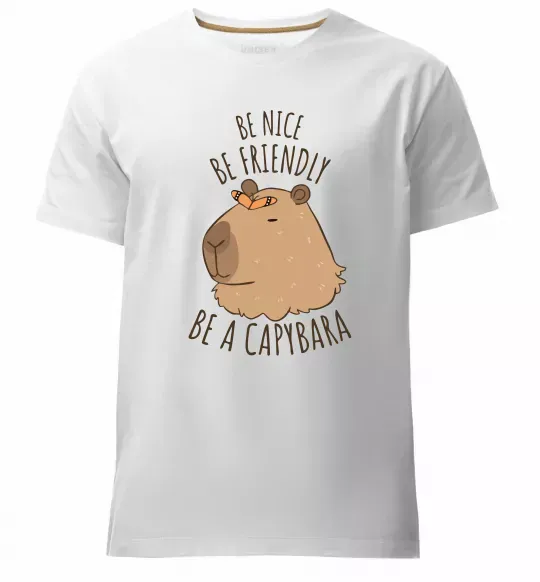 Мужская премиум футболка Be nice Be friendly Be a Capybara Белый фото