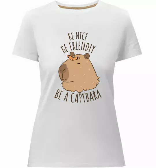 Жіноча преміум футболка Be nice Be friendly Be a Capybara Білий фото