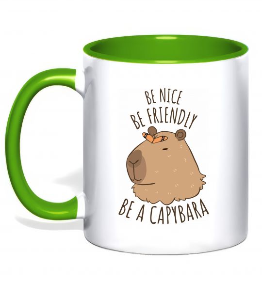 Чашка з кольоровою ручкою Be nice Be friendly Be a Capybara Зелений фото