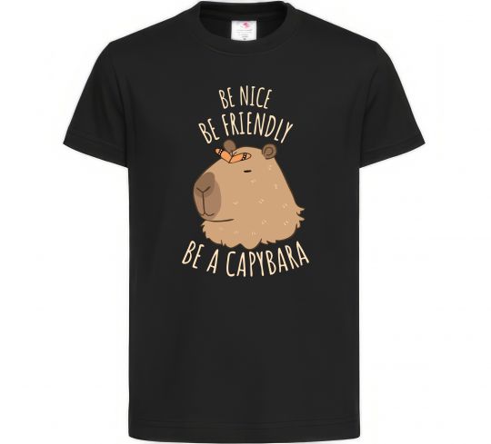 Дитяча футболка Be nice Be friendly Be a Capybara Чорний фото