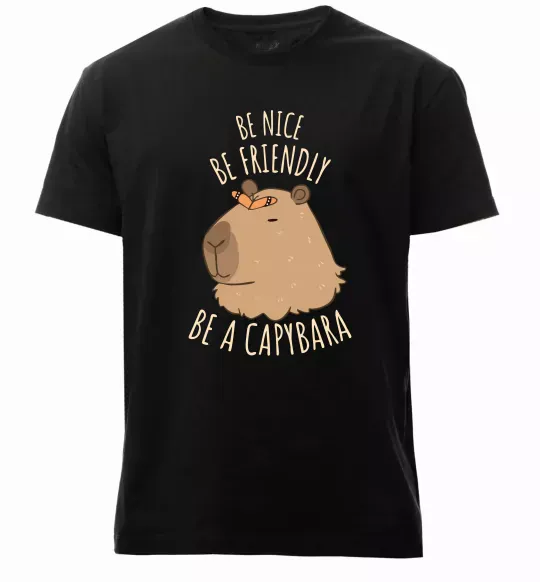 Мужская премиум футболка Be nice Be friendly Be a Capybara Черный фото