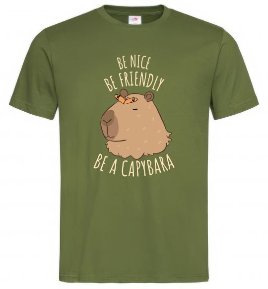 Мужская футболка Be nice Be friendly Be a Capybara Оливковый фото