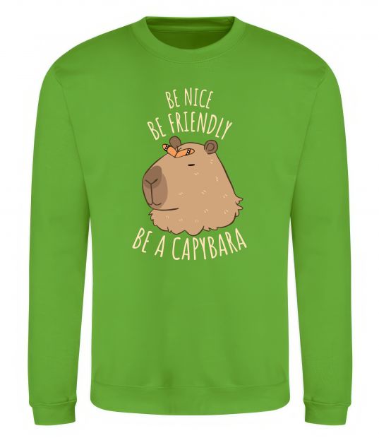 Світшот Be nice Be friendly Be a Capybara Лаймовий фото