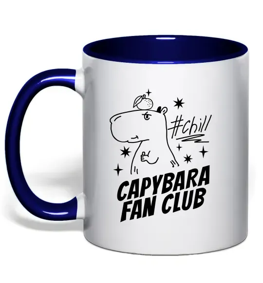 Чашка с цветной ручкой Capybara fan club Глубокий темно-синий фото