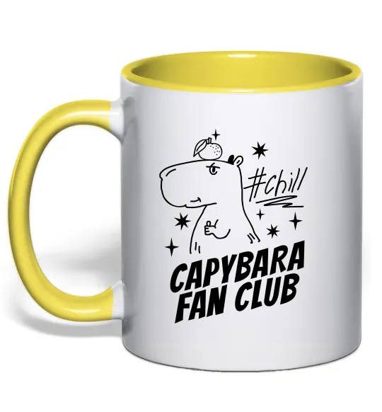 Чашка з кольоровою ручкою Capybara fan club Лимонний фото