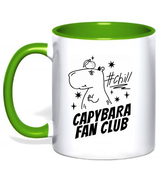 Чашка с цветной ручкой Capybara fan club Зеленый фото