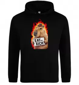 Мужская толстовка (худи) Capybara EAT the RICH Черный фото