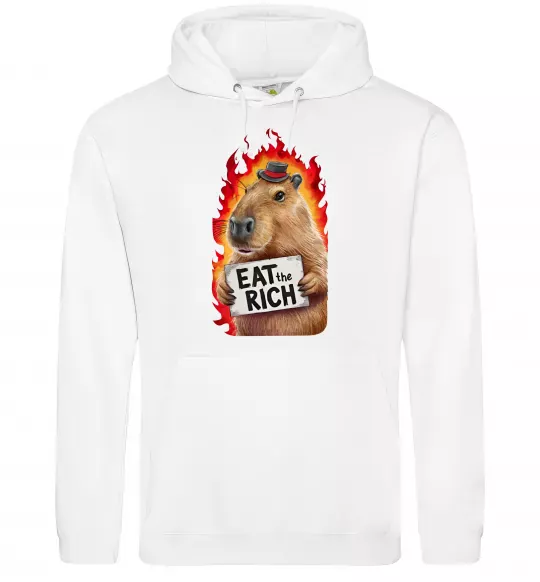 Чоловіча толстовка (худі) Capybara EAT the RICH Білий фото