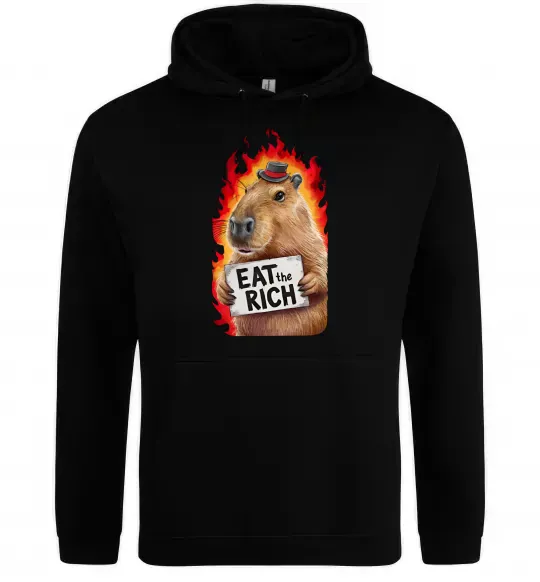 Женская толстовка (худи) Capybara EAT the RICH Черный фото