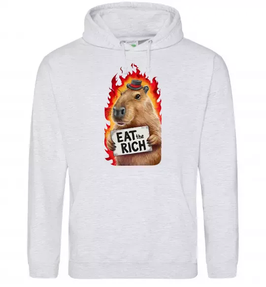 Женская толстовка (худи) Capybara EAT the RICH Серый меланж фото
