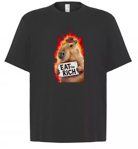 Футболка Оверсайз Capybara EAT the RICH Черный фото