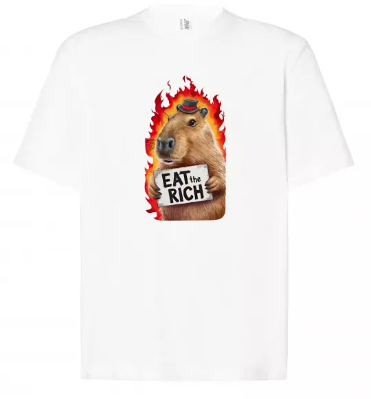 Футболка Оверсайз Capybara EAT the RICH Белый фото