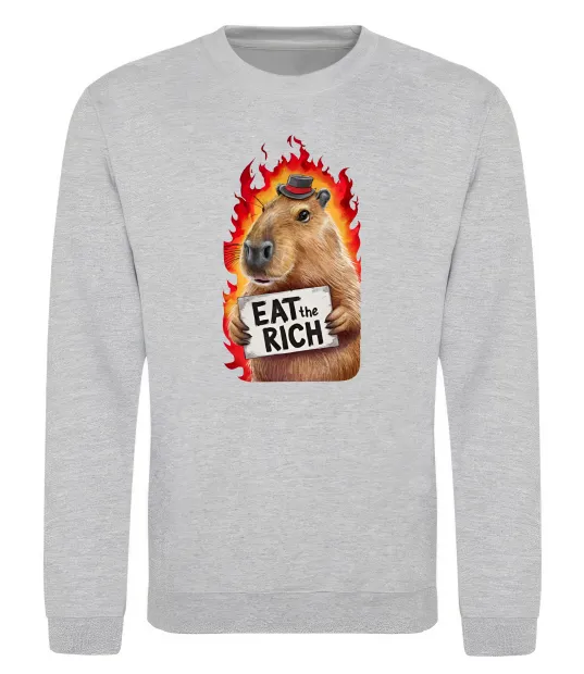 Свитшот Capybara EAT the RICH Серый меланж фото