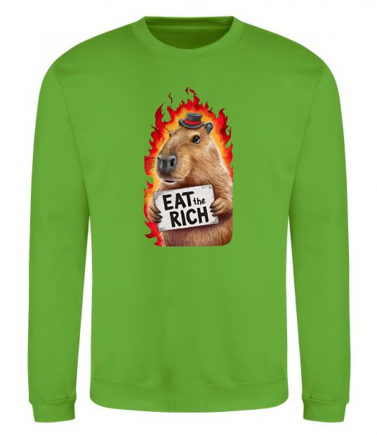 Свитшот Capybara EAT the RICH Лаймовый фото