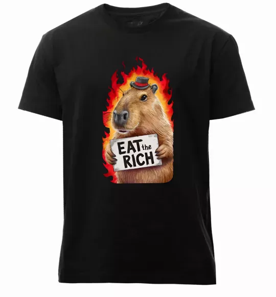 Мужская премиум футболка Capybara EAT the RICH Черный фото