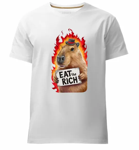 Мужская премиум футболка Capybara EAT the RICH Белый фото