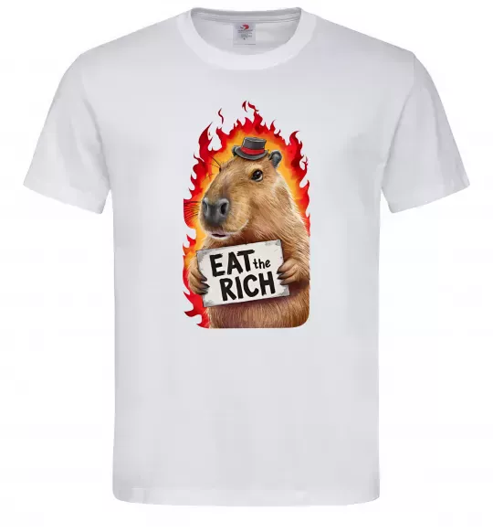 Чоловіча футболка Capybara EAT the RICH Білий фото