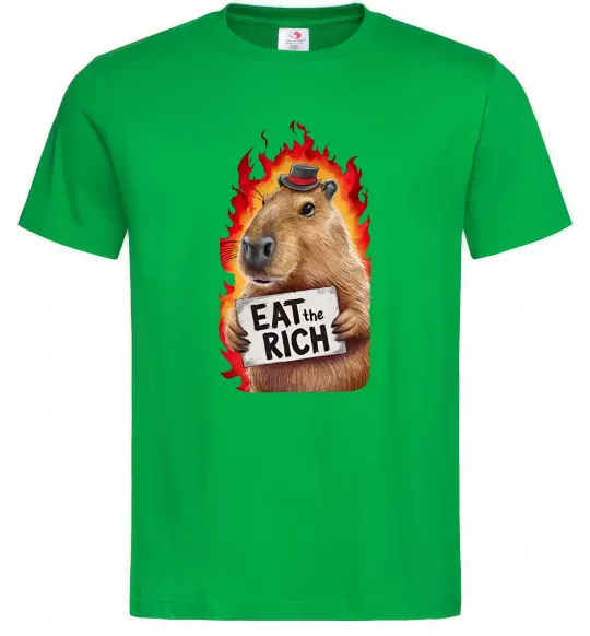 Чоловіча футболка Capybara EAT the RICH Зелений фото