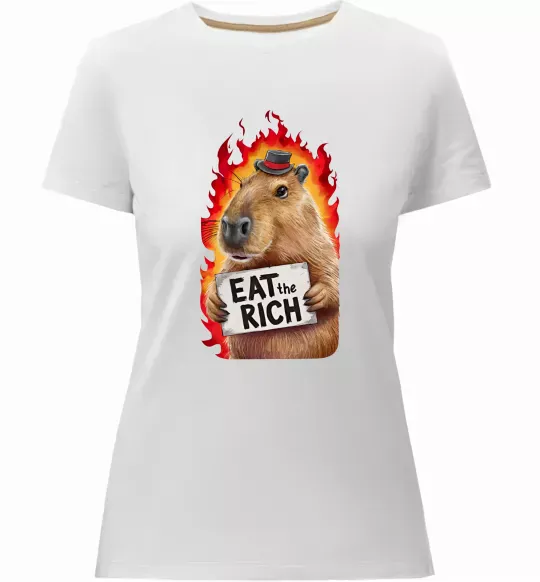 Женская премиум футболка Capybara EAT the RICH Белый фото