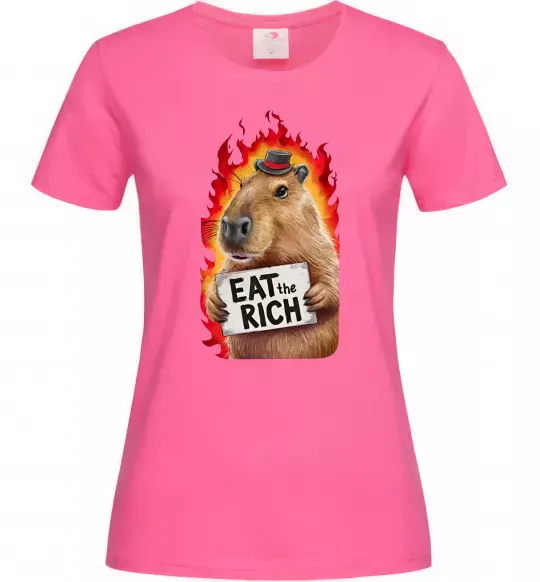 Женская футболка Capybara EAT the RICH Ярко-розовый фото