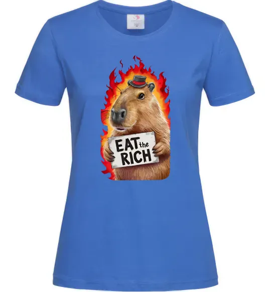 Женская футболка Capybara EAT the RICH Ярко-синий фото