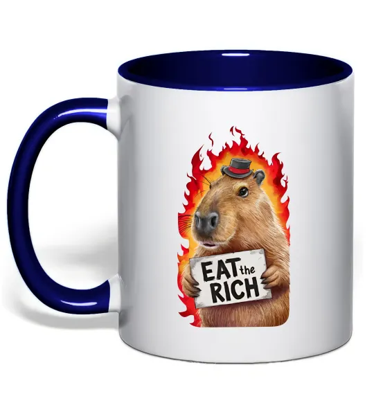 Чашка с цветной ручкой Capybara EAT the RICH Глубокий темно-синий фото