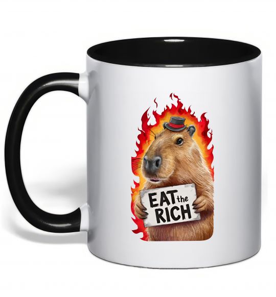 Чашка с цветной ручкой Capybara EAT the RICH Черный фото