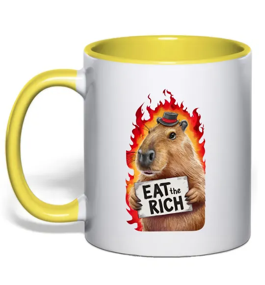 Чашка з кольоровою ручкою Capybara EAT the RICH Лимонний фото