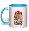 Чашка с цветной ручкой Capybara EAT the RICH Голубой Чашка с цветной ручкой Capybara EAT the RICH Голубой фото