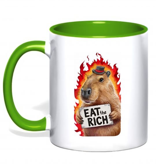 Чашка с цветной ручкой Capybara EAT the RICH Зеленый фото