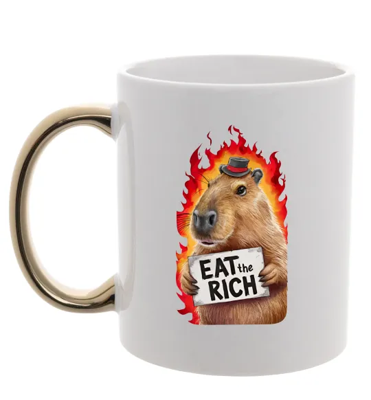 Чашка с цветной ручкой Capybara EAT the RICH Золото фото