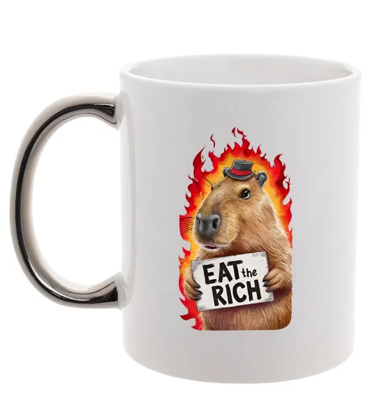 Чашка с цветной ручкой Capybara EAT the RICH Серебро фото