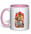 Чашка с цветной ручкой Capybara EAT the RICH Нежно розовый фото