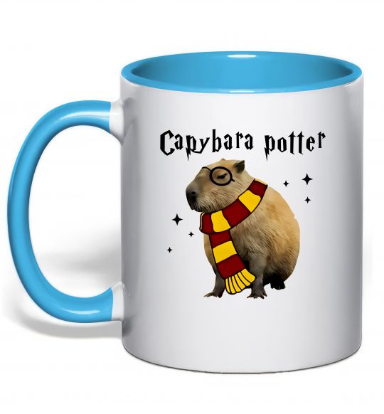 Чашка з кольоровою ручкою Capybara Potter Блакитний фото