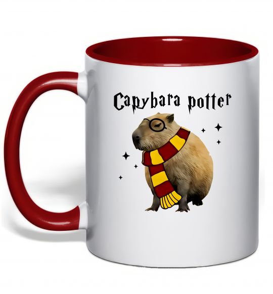 Чашка з кольоровою ручкою Capybara Potter Червоний фото