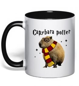 Чашка з кольоровою ручкою Capybara Potter Чорний фото