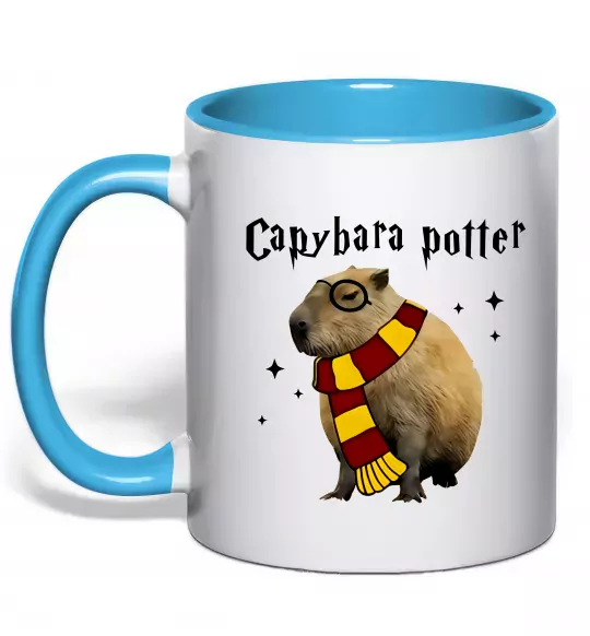 Чашка с цветной ручкой Capybara Potter Голубой фото