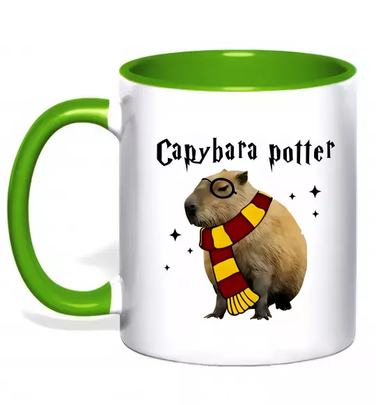 Чашка с цветной ручкой Capybara Potter Зеленый фото