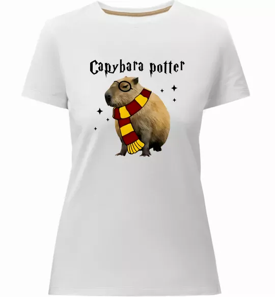 Женская премиум футболка Capybara Potter Белый фото