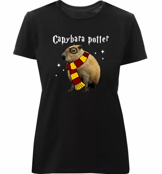 Женская премиум футболка Capybara Potter Черный фото